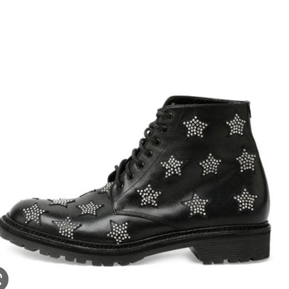 Saint Laurent Shoes - Saint Laurent Star-Studded Leather Combat Boot